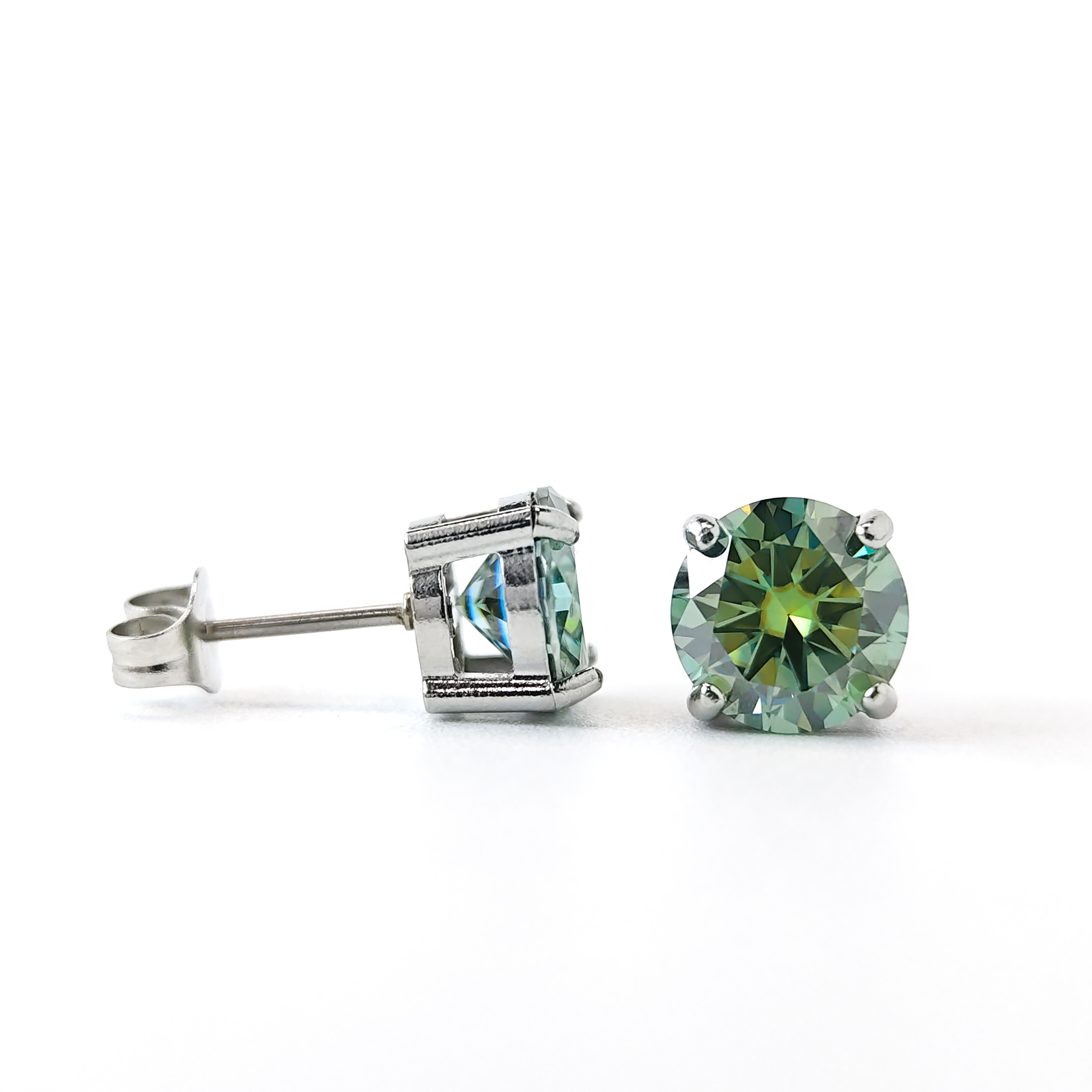 Women's Green Moissanite Four Claws Stud Earrings, 2 Carat